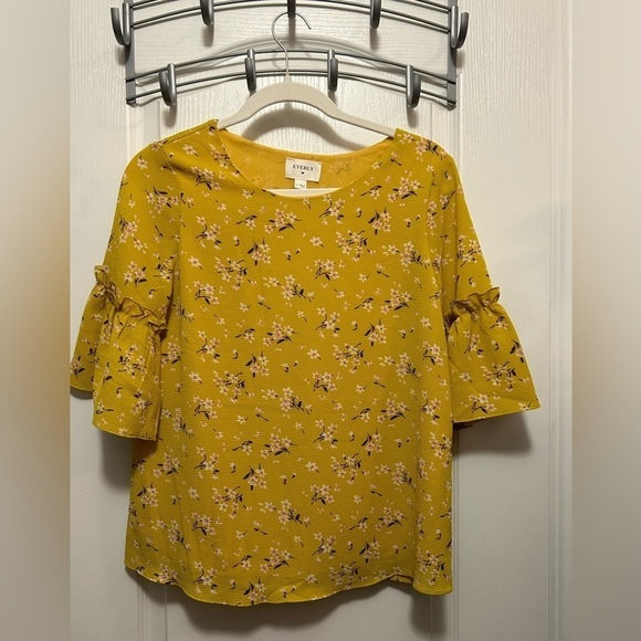 Women's Everly Yellow Short Sleeve Floral Blouse Top Size Small boho Cottagecore - Picture 14 of 15